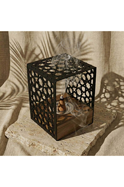 iwa concept مبخرة معدنية بتصميم نجمة مع حامل خشبي - ديكور فني للمكتب والمنزل