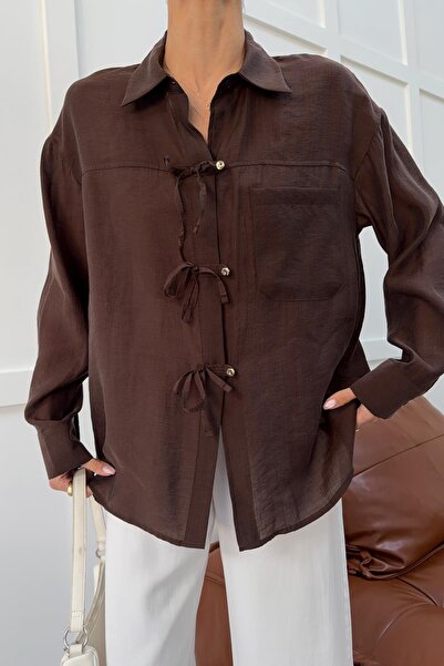 mylove Bow Detail Shirt Coffee