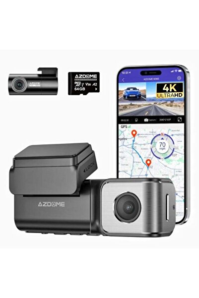Generic كاميرا AZDOME 4K+2K 5G Wifi GPS للسيارة، مزودة ببطاقة ذاكرة 64 جيجابايت