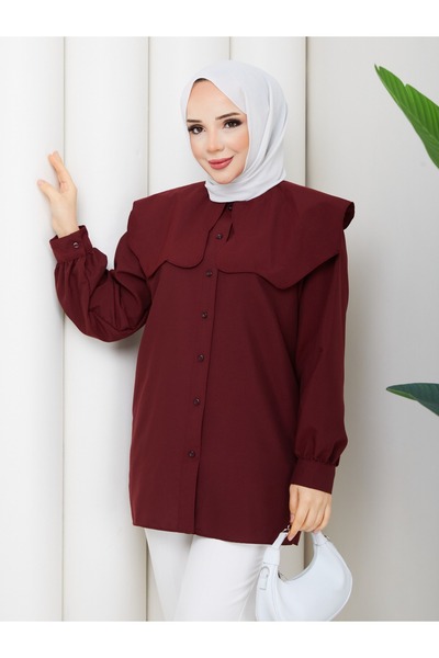 Güba Ticaret Kadın Bebe Yaka Büzgülü Tunik – Uzun Kollu Düğmeli Bluz – Şık ve...