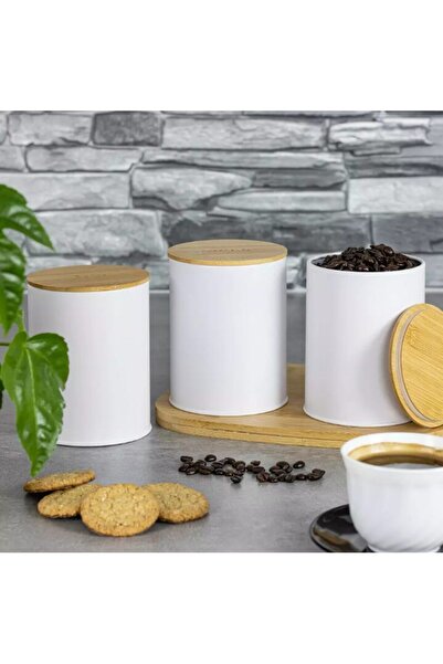 Klausberg Set of 3 containers, stainless steel Bamboo, white, for coffee, tea...