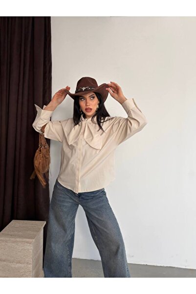 ParlaMira Women's Polyviscon Bow Detailed Shirt