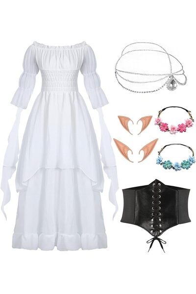 Other Rochie Medievală Victoriană Gotică - Bumbac cu Dantelă, Accesorii Elf, ...