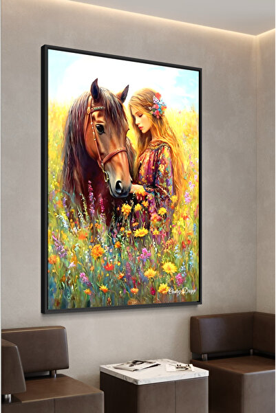 ARTAN GALLERY İtalyan Kadife Duvar Tablosu | Kadın ve At | Yağlı Boya Görünüm...