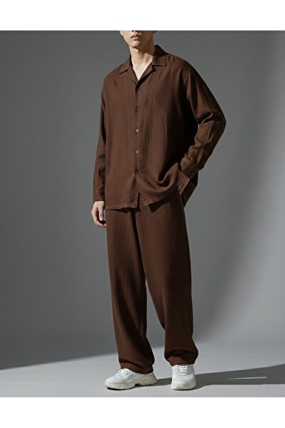 Wekame Men's Flam Ham Linen Oversize Shirt Baggy Fit Tracksuit Bottom-Top Set