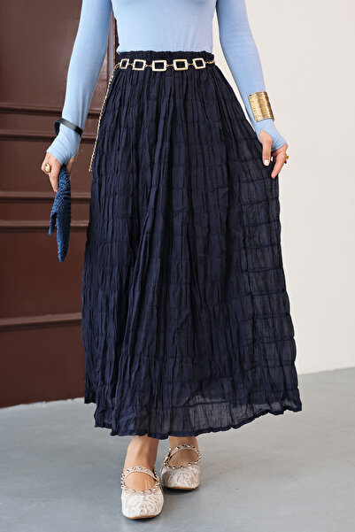 Salih Çelebi Fusta Maxi cu talie elastică și șnururi 0084 - ALBASTRU ÎNCHIS