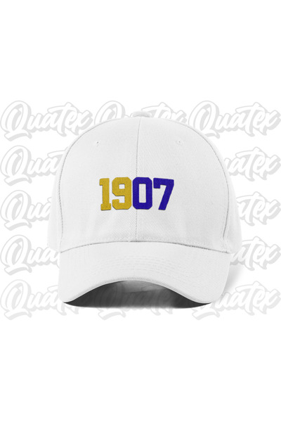 QUATEX 1907 Yellow Navy Blue Embroidered Hat - White Color 100% Cotton Gabard...