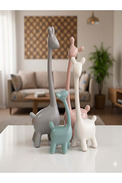 Adeem تحف سيراميك شكل حيوان الزرافة للمناسبات باللون الابيض والوردى والسماوى ...