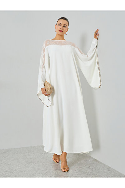 Take Two By Styli White Contrast Bell Sleeve A-Line Kaftan