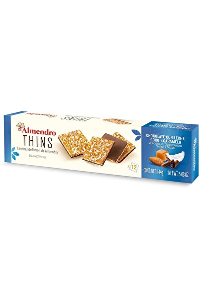 El Almendro شوكولاتة رقيقة مع شوكولاتة الحليب والكراميل وجوز الهند 144 غرام