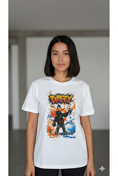 ELİF TARAKÇI BUTİK تي شيرت دافي داك من القطن الأبيض