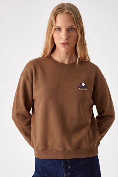 COMBİNE MİCHAİL Women's Sorry Chest Printed Coffee Sweatshirt