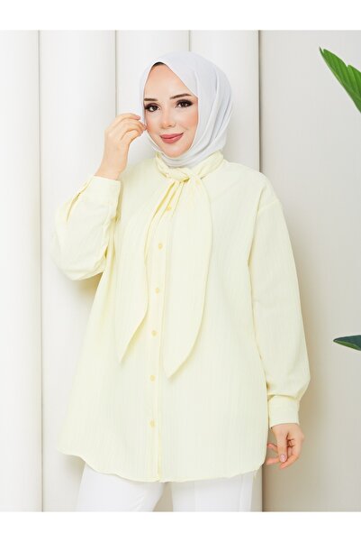 Güba Ticaret Tunica de damă cu guler tip cravată și eșarfă – Bluză cu mânecă ...