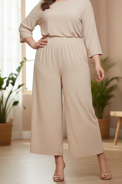 Swana Γυναικείο άνετο υφασμάτινο παντελόνι Aerobin σε μεγάλο μέγεθος - Μπεζ