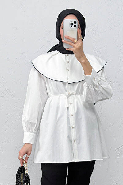 Salih Çelebi Wide Collar Shirt Y0079 - White