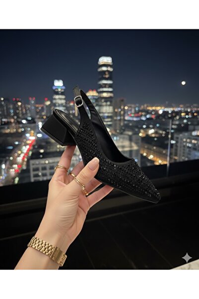 KİNDEP (Bono) Damla Taş Detaylı Kalın Kısa Topuklu Burnu Kapalı Kadın Abiye A...