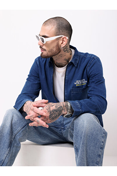 British Club By Styli Regular Fit Zip Front Denim Jacket