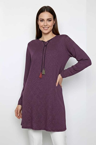 SSO تونيك من التريكو اللامع مع تفاصيل من الخيوط وأكمام مطاطية، ملابس إسلامية