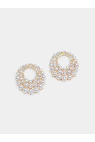 Styli Women Gold Faux Pearl Statement Earrings