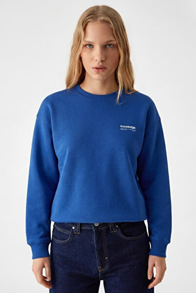 COMBİNE MİCHAİL Women's Blue Sweatshirt with Chest Text Print