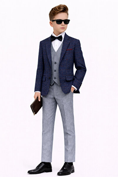 AHENGİM Costum sport cu dungi texturate, slim fit, pentru băieți AK195-196