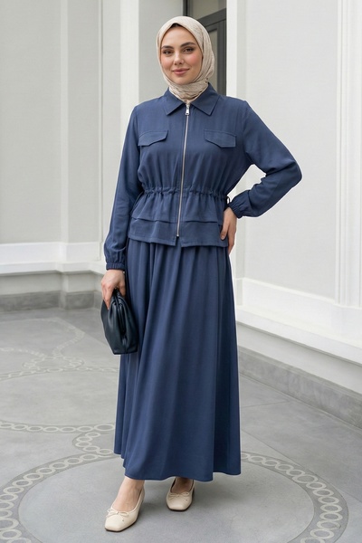 InStyle Modal Tunnel Gathered Indigo Skirt Set