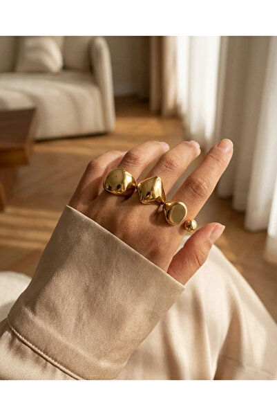 Dorvina Brass Anti-Tarnish Jewelry Gold Color 3 Piece Ring Women's Ring Combi...