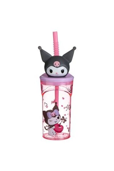 OEM Pink Plastic Cup with Straw & 3D Kuromi Design 360 ml