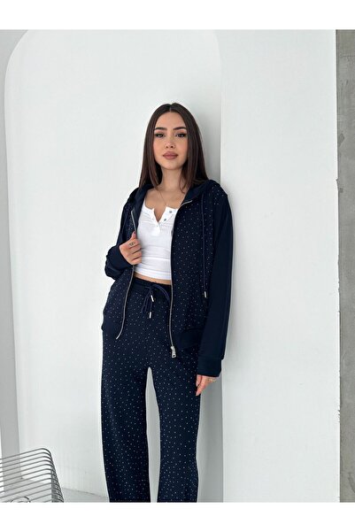 Pimody Women's Hooded Zippered Stone-Colored Tracksuit Set