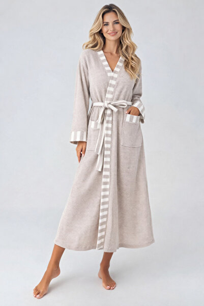 bendengiy Long Sleeve Soft Textured Waffle Fabric Dressing Gown