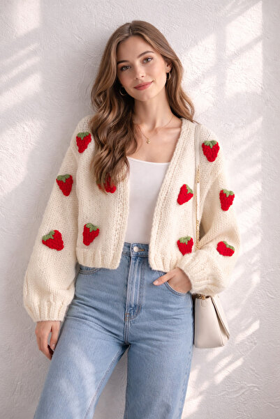 El örgüsü Cardigan din mohair natural Hüma