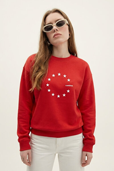 COMBİNE MİCHAİL Women's Star Europe Print Red Sweatshirt