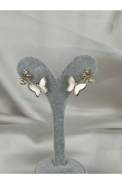 ZS Aksesuar Gold Color Butterfly Figured Detailed Earrings
