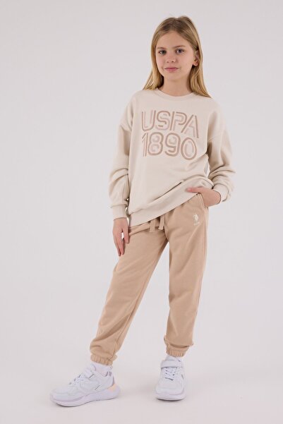 U.S. Polo Assn. 4-15 ani Licențiat Us Polo Assn Costum pentru fete-Latte