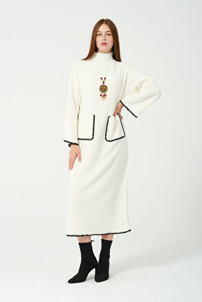 Hatun Atila Hatunatila Crochet Knitwear Dress with Necklace and Belt 5106 White