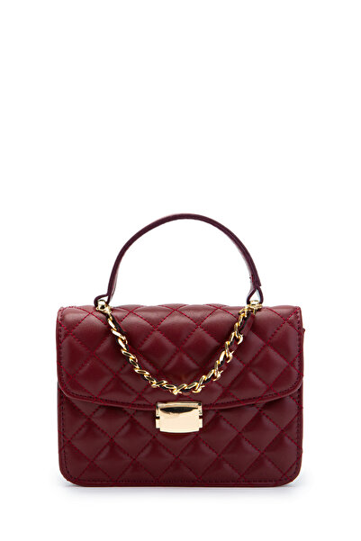 minebag Gold Chain Charm Detailed Isabella Women's Crossbody Bag Claret Red