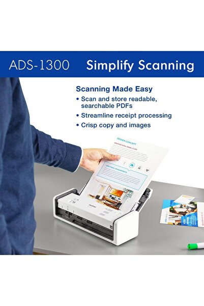 Brother ADS-1300 Compact Desktop Scanner | Scan Speeds of Up to 30ppm | Single Pass Double-Sided Sca