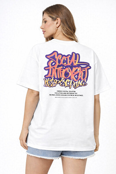 herkesemoda Tricou de bază cu detaliu cu text graffiti