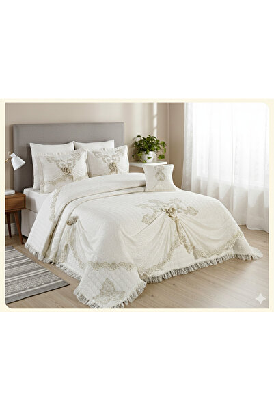 GHZAL Home Collection Lüks Fransız Güpürlü 8 Parça Çeyizlik Yatak Örtüsü çift...