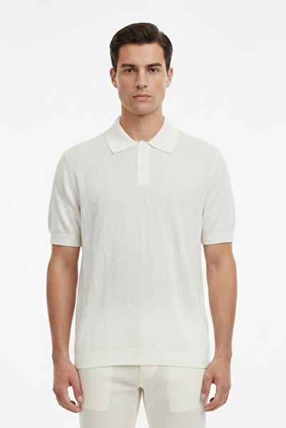 Pulltonic Tricou tricotat cu model, cu guler polo, pentru bărbați