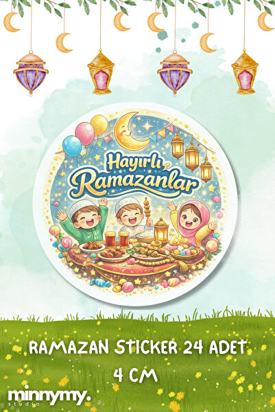 Minnymy 24 Adet Ramazan Sticker, Hayırlı Ramazanlar 4x4 Cm Kuşe Sticker, Rama...