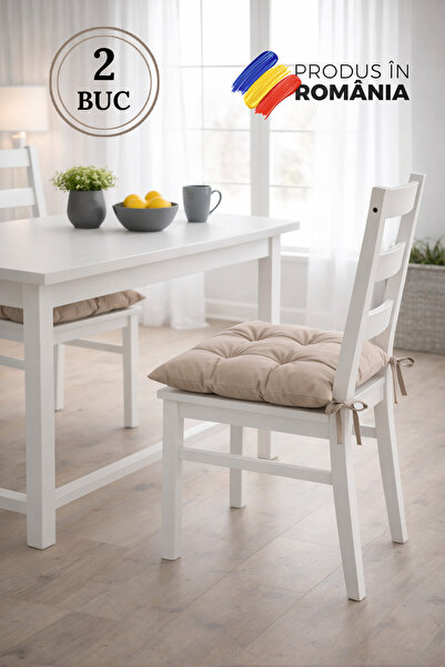 Bangsonic Set of 2 Beige 06 Chair Cushions, 37x37 cm, Quilted Design, Indoor/...