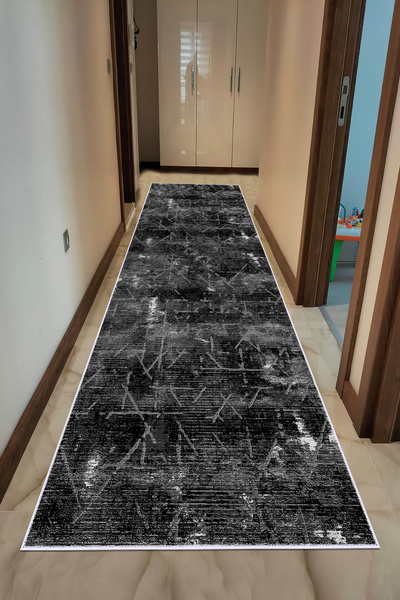 VOPTEKS Siyah Halı Yolluk Makinede Yıkanabilir Halı Kaymaz Taban Halı