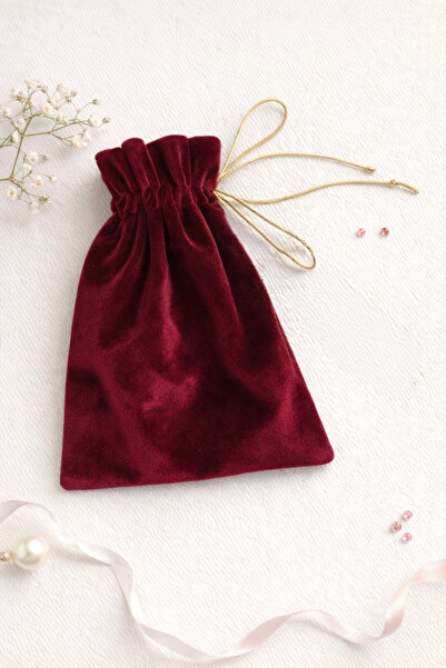 Buemshop Rosmira Mini Kese 10x15 cm | Bordo Kadife Altın İpli Hediye & Takı K...