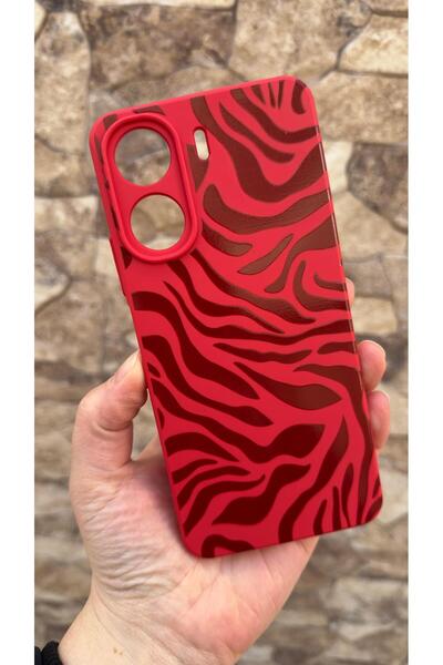 Vip Case Redmi 13C Compatible Red Zebra Patterned Silicone Shock-Absorbing Ca...