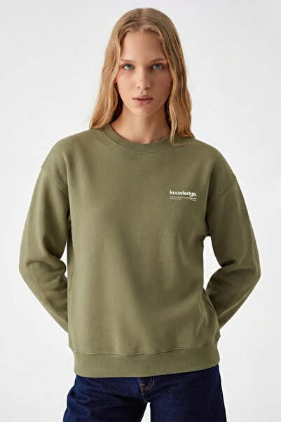 COMBİNE MİCHAİL Women's Chest Text Printed Khaki Sweatshirt