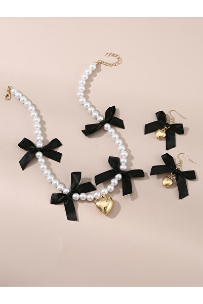 Take Two By Styli Set of 2 - Faux Pearl Embellished Pendant Necklace and Earr...