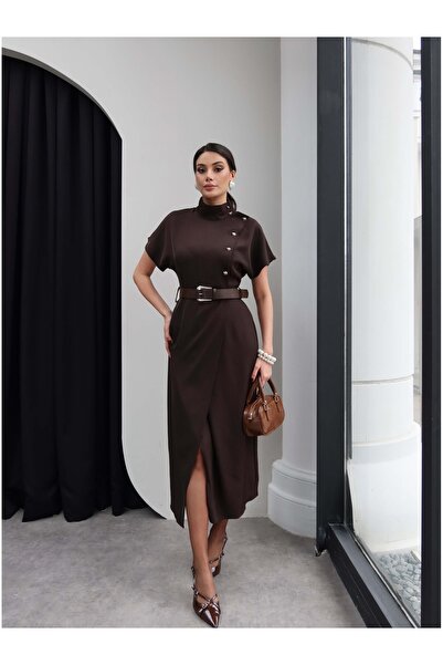 ESRAHELVACI High Neck Belted Midi Dress