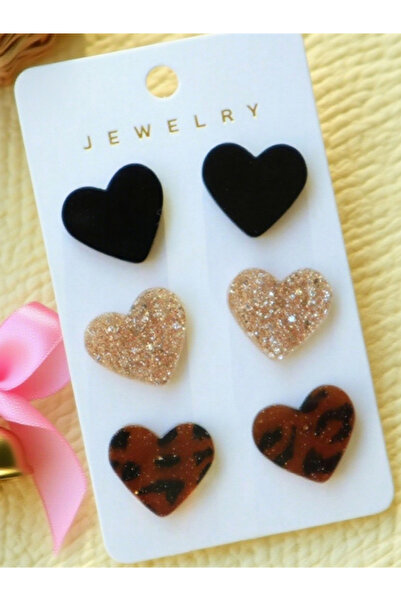 Take Two By Styli Set of 3 - Heart-Shaped Earrings