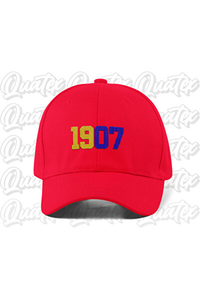 QUATEX 1907 Yellow Navy Blue Embroidered Hat - Red Color 100% Cotton Gabardin...